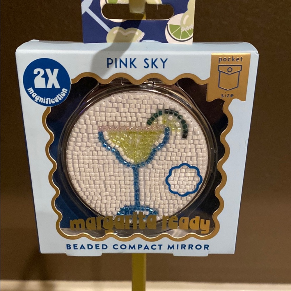 Tjmaxx Pink Sky "Margarita Ready" Beaded Compact Mirror